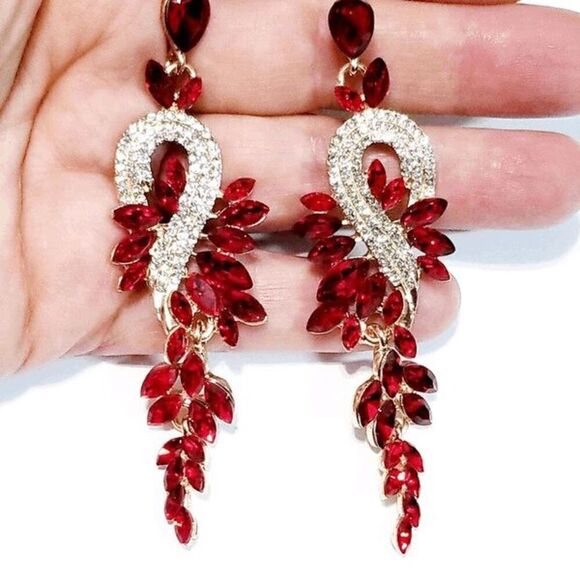 Ruby Diamond Drop Chandelier Earrings - Picture 2 of 2